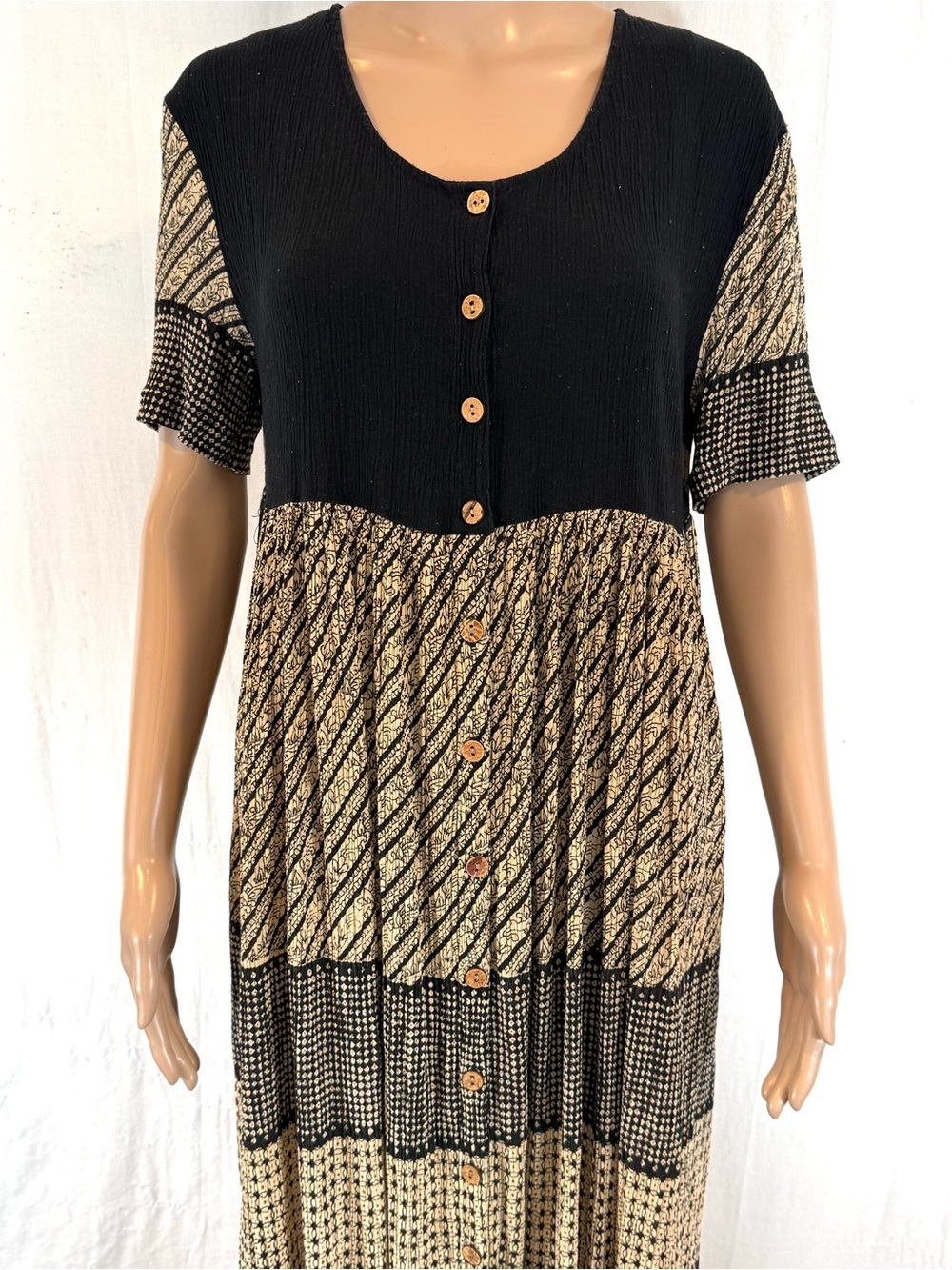 Jasmine Black and tortilla color Patterned Button-Front Maxi Dress